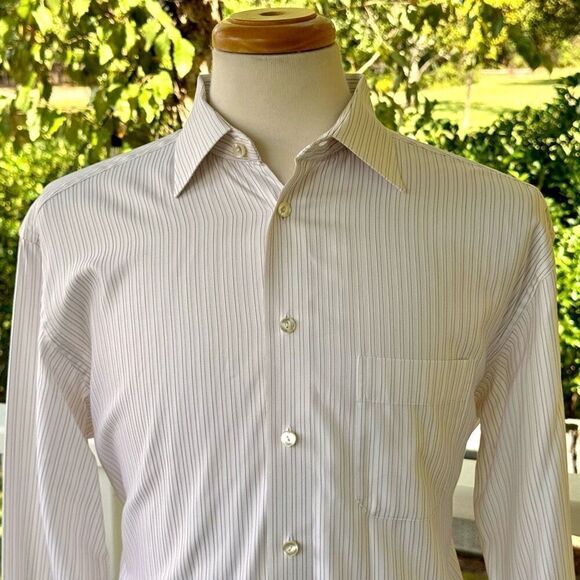 Eton Cream Dress Shirt with double red stripes. Size 43/US 17. - Picture 2 of 8